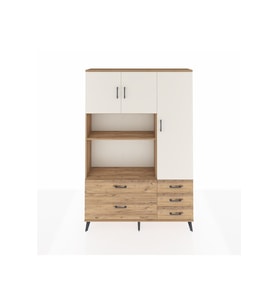 Arges Dolap 7 Raflı 5 Çekmeceli 3 Kapaklı 132x30x195 Çam-Aytaşı/Çam