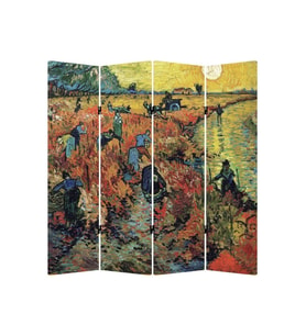 Stellastore Vincent Van Gogh Red Vineyards 4 Kanatlı Oda Bölücü Çift Taraflı Kanvas Paravan