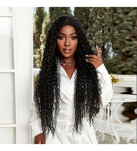 Afro Dalga Fiber Sentetik Tül Peruk - Siyah