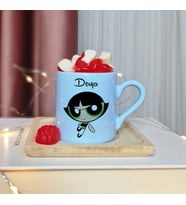 Power Puff Girls ( Buttercup ) Tasarımlı Kişiye Özel Mavi Türk Kahvesi Fincanı