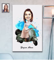 Kişiye Özel Vespa Motorcu Bayan Karikatürlü Ahşap Tablo 30x47  Mod-1