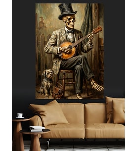 Gitar Çalan Şık İskelet Sanatçısı Dekoratif Kanvas - Mdf Ahşap Tablo