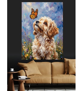 Burnunda Kelebek Olan Tatlı Köpek Dekoratif Kanvas - Mdf Ahşap Tablo