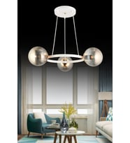 Beyaz 3 Lü Halka Füme Glop Camlı Modern Avize