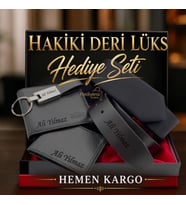 Hızlı Kargo İsme Özel Lüks Erkek Hediye Seti - Hakiki Deri Kemer, Cüzdan, Kartlık, Anahtarlık, Kravat - Sevgiliye Eşe Babaya Arkadaşa Lüks Hediye