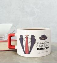 BK Gift Kişiye Özel Babalar Günü Tasarımlı Kırmızı Kulplu Çay & Kahve Fincanı-4, Babaya Hediye, Babalar Günü Hediyesi