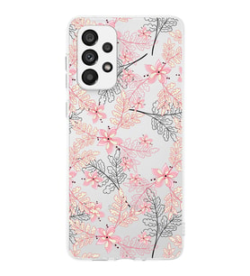 Samsung Galaxy A73 Uyumlu Kapak Floral Kırmızı Tasarımlı Şeffaf Silikon Kılıf