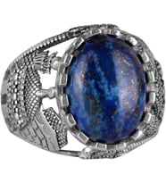 Lapis Lazuli Taş Yüzük - 925 Ayar Katı Gümüş Erkek Yüzük - Bilgelik ve Gerçek Tasarımı