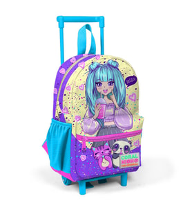 Minik Yuva Çekçekli Sırt Çantası Mor Pembe Anime Kız Desenli İki Bölmeli 24035