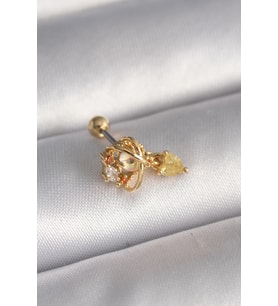 316L Çelik Gold Renk Zirkon Taşlı Sallantı Kalp Detay Tragus Piercing
