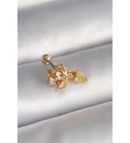 316L Çelik Gold Renk Zirkon Taşlı Sallantı Kalp Detay Tragus Piercing