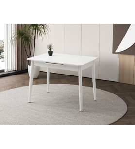 Ortadan Açılır Büyüyen Ahşap Yemek Masası Beyaz 60x100cm SADECE MASA FİYATIDIR