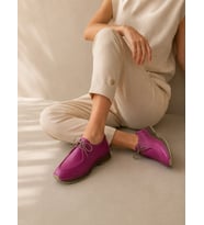 Magenta Hakiki Deri Bağcıklı Fuşya Renk Spor Ayakkabı