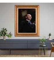 Altın Varaklı Çerçeveli Paspartulu Atatürk Tablo z4552 (Gold)