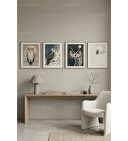Modern Sanat Baykuş Temalı 4’lü Ahşap Çerçeveli Tablo Seti