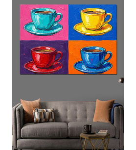 Pop Art Renkli Kahve Dekoratif Kanvas - Mdf Ahşap Tablo