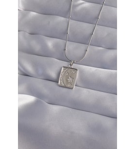 316L Çelik Zincir Gümüş Renk Zirkon Taşlı Ay Yıldız Figürlü Tarot Kolye - TJ-BKO9022
