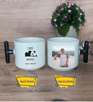 Sevimli Panda Kupa Bardak Fotoğraflı T Siyah Kulplu Arkadaşa Hediye