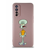 Realme 7 Soft Premier Kapak Squidward Dokunaç Tasarımlı Silikon Kılıf - Pudra (Şeffaf)