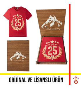 Galatasaray Lisanslı 2025 Şampiyonluk Kırmızı Özel Yetişkin T-Shirt İcardi Ahşap Kutulu