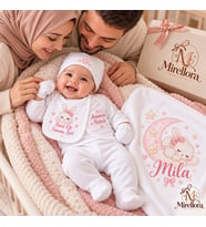 Kişiye Özel Kız Bebek Hastane Çıkış Seti – 6 Parça Baskılı Mirellora