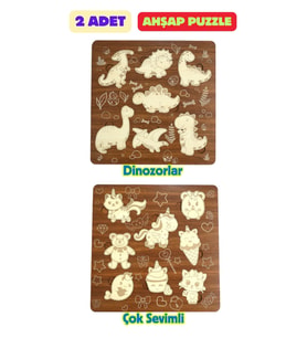 Çocuk Puzzle (Yapboz) Birinci Sınıf Ahşap 2 Parça Eğitici Öğretici Eğlenceli Set