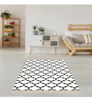 Geometrik Karo Desenli Dijital Baskı Yıkanabilir Kaymaz Taban Modern Salon Halısı ve Yolluk(S.Beyaz)