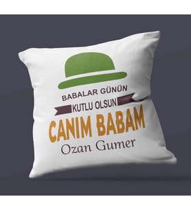 Kişiye Özel Babalar Günün Kutlu Olsun 4 Tasarım Saten Kare Yastık (Beyaz)
