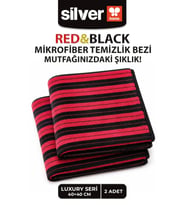Luxury Serisi 2’li Mikrofiber Temizlik Bezi 40x40 cm Kırmızı Siyah Çizgili Süper Emici İz Bırakmaz
