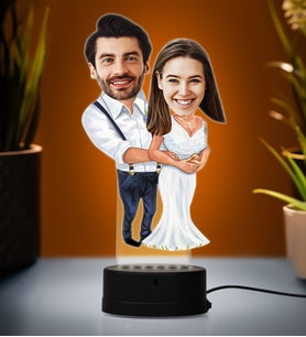 Doğum Günü Hediyesi,Sevgiliye Hediye, Kişiye Özel Fotoğraflı  En Mutlu Gelin Damat 2 Karikatür 3D Led Lamba (Beyaz)