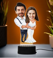 Doğum Günü Hediyesi,Sevgiliye Hediye, Kişiye Özel Fotoğraflı  En Mutlu Gelin Damat 2 Karikatür 3D Led Lamba (Beyaz)