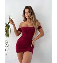 SEKSİ MİNİ ELBİSE (Bordo)