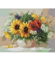 Vazodaki Ayçiçekleri Sayılarla Boyama Seti 60x75 cm (Tuvale Gerili)