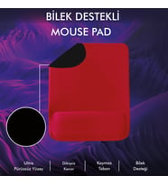 MP02 - Dörtgen Bilek Destekli Mouse Pad  Konfor, Kaymaz Taban, Ergonomik, Yumuşak, Ev,Ofis (Kırmızı)
