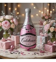 Pembe Şampanya Şişesi Folyo Balon Celebrate 49x100 cm Parti Dekorasyon Süsü