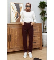 1146-Yüksek Belli Dar Paça Pantolon Bordo