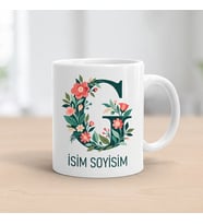 Kişiye Özel Baş Harf ve İsim Yazılı Çiçek Motiflili G Harfli Seramik Kupa Bardak