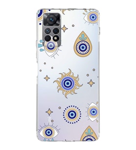 PrintiFy Xiaomi Redmi Note 11 ile Uyumlu 1mm Slim Fit Nazar Boncuğu 5 Baskılı Şeffaf  Kılıf