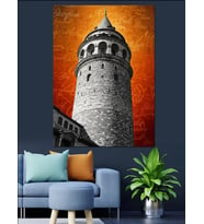 Galata Kulesi Vintage Çizim Dekoratif Kanvas - Mdf Ahşap Tablo