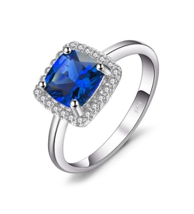 Safir Taşlı Diamond Tektaş Kare Princess Kesim Kadın Gümüş Yüzük (Mavi)
