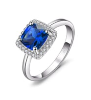 Safir Taşlı Diamond Tektaş Kare Princess Kesim Kadın Gümüş Yüzük (Mavi)