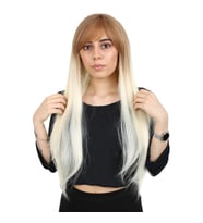Fiber Sen Uzun Düz Kahküllü Peruk / Balköpüğü / Platin Ombreli