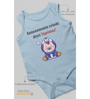 Anneannemin Evinde Diyet Yapılmaz! Baskılı Bebek Zıbını – Çıtçıtlı Body  %100 Pamuk Sıfır Kol (Bebek Mavisi)