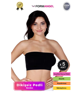 #Bandeo Seamless Toparlayıcı Kadın Basic Örme Dikişsiz Pedli Bandeo Büstiyer - 5 Adet (Siyah)