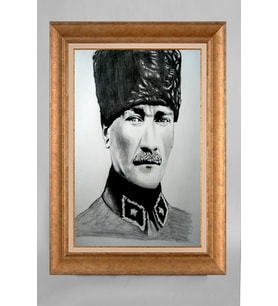 Altın Varaklı Paspartulu Çerçeveli Atatürk Tablo nt995