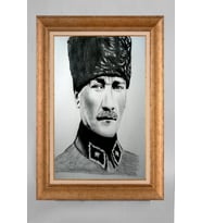 Altın Varaklı Paspartulu Çerçeveli Atatürk Tablo nt995