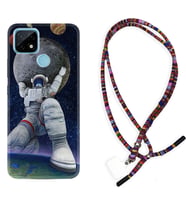 Realme C11 C21 C21Y C25Y C11 2021 Kılıf Boyun Asklı Rasta Silikon Astronot ve Dünya 1759