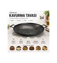 Döküm Sac Kavurma Tavası 34 cm Çift Kulplu Izgara ve Et Pişirme Tavası