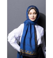Logolu Desen Modal Seri Şal Eşarp Askısı ile Birlikte 75x200 cm Saks-75x200