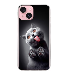 PrintiFy Apple  iPhone 15 ile Uyumlu 1mm Slim Fit Kedi 2 050c Baskılı Şeffaf  Kılıf